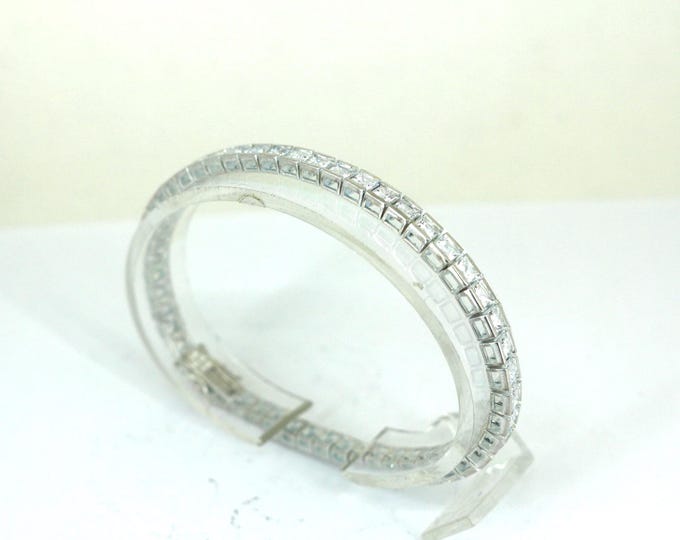 Vintage Square White Links Crystals Tennis Bracelet 925 Sterling BR 3573