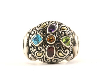 Size 7.25 Samuel B Behnam BJC 18K Gold  Multi Color Stones Ring Sterling 925 Silver RG 2690