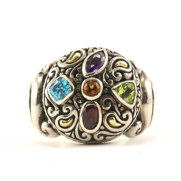 Size 7.25 Samuel B Behnam BJC 18K Gold  Multi Color Stones Ring Sterling 925 Silver RG 2690