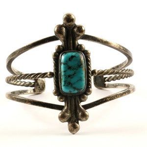 Vintage Large Navajo Turquoise Design Cuff Bracelet 925 Sterling Br 2253