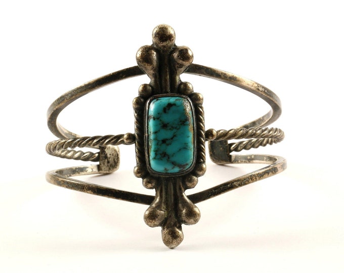Vintage Large Navajo Turquoise Design Cuff Bracelet 925 Sterling Br 2253
