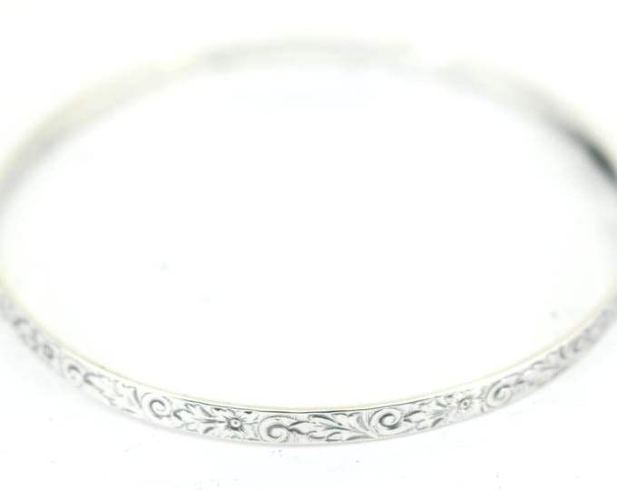 Vintage Thin Filigree Flower Leaf Round Design Bangle Bracelet 925 Sterling BR 3436