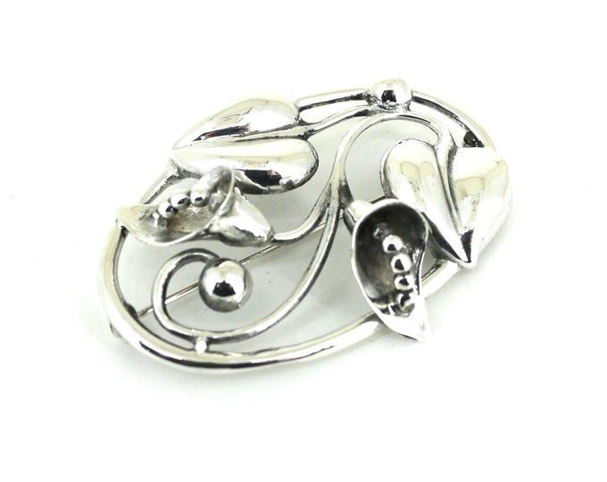 Vintage Viking Large Leaf Vine Design Brooch Sterling Silver 925 BB 239