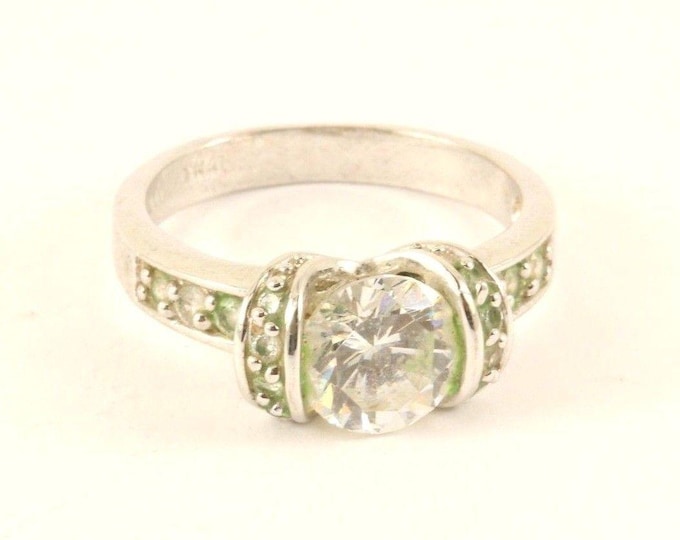 Vintage Sparkling Crystal Round Shape Design Ring 925 Sterling Silver RG 3860