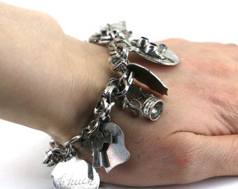 Vintage Loaded Multi Charm Bracelet 925 Sterling Silver BR 2838