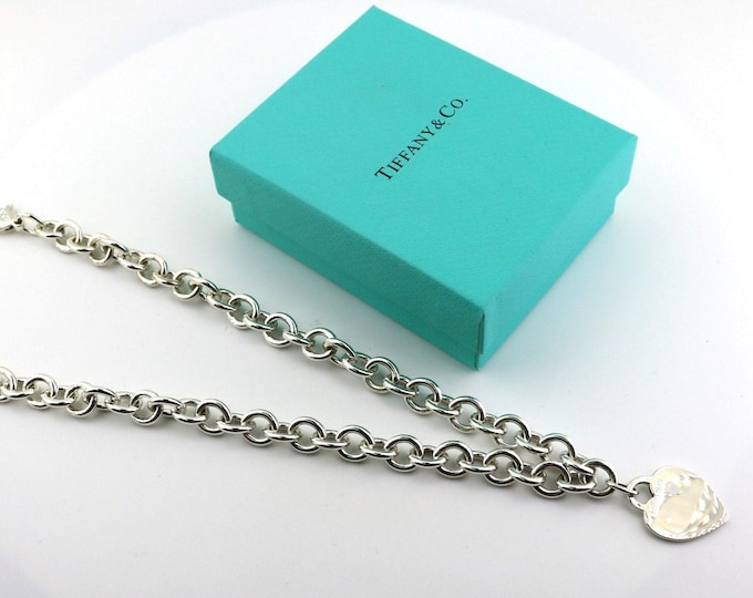 Authentic Tiffany & Co Shiny Heart Tag Chain Rolo Link Design Necklace 925 Sterling NC 1816