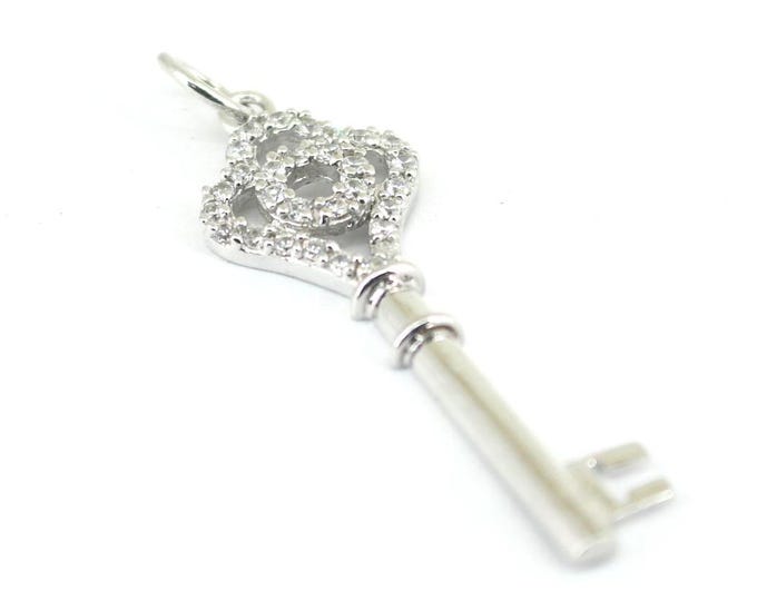 Vintage Key Shape Inlaid Crystal CZ Pendant 925 Sterling PD 1005