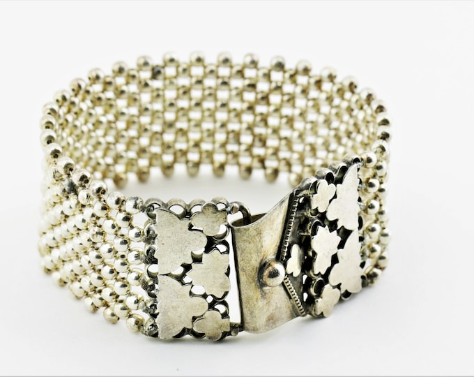 Vintage Mesh Design Wide Beautiful Sterling 925 Silver Bracelet Br 310Q