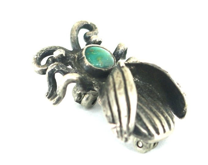 Vintage Beautiful Tiny Navajo Indian Turquoise 3D Lightning Bug Animal Design Brooch Sterling Silver 925 BB 1892
