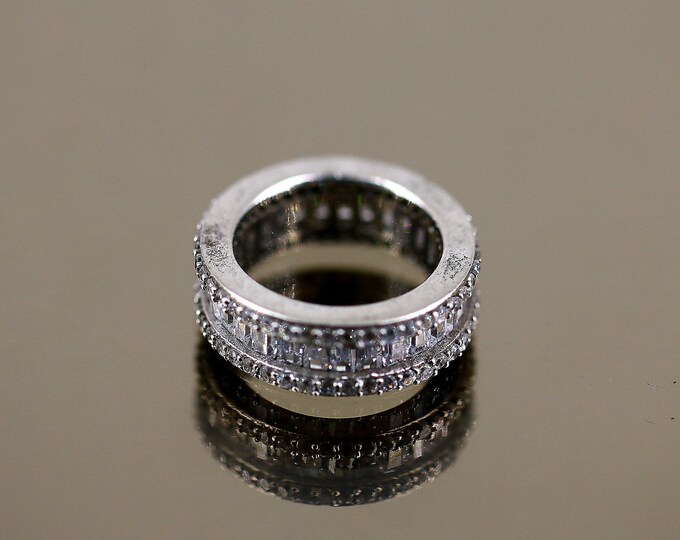 Vintage Size 5.75 Plain Simple Shiny Square White Crystals CZ Design Ring 925 Sterling Silver RG 470