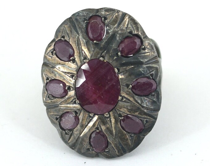 Vintage Size 10.75 Navajo Pink Sapphire Stone Band Ring 925 Sterling RG 1133