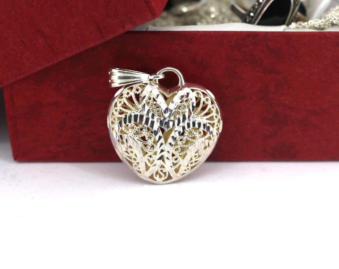 Vintage Diamond Cut  Design Heart Shape Pendant 925 Sterling Silver PD 1562