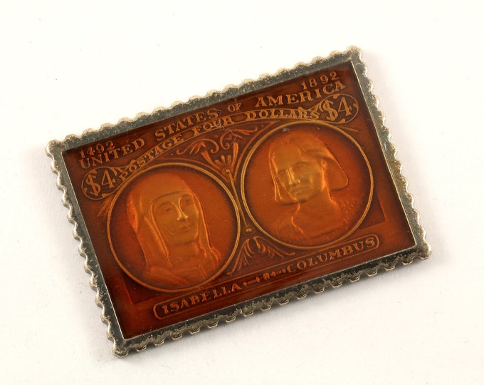Vintage The Metropolitan Collection of Enamel Stamps Columbus America Postage 925 Sterling Silver OT 228