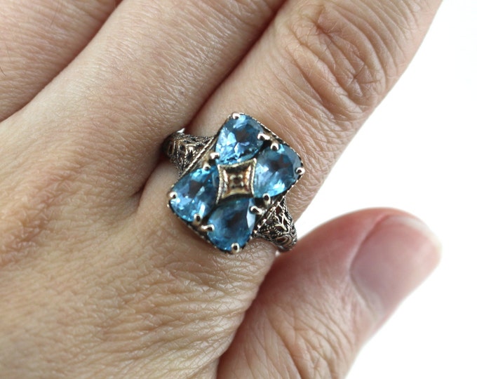 Vintage Size 8 Art Deco Topaz Ring 925 Sterling  RG 1119