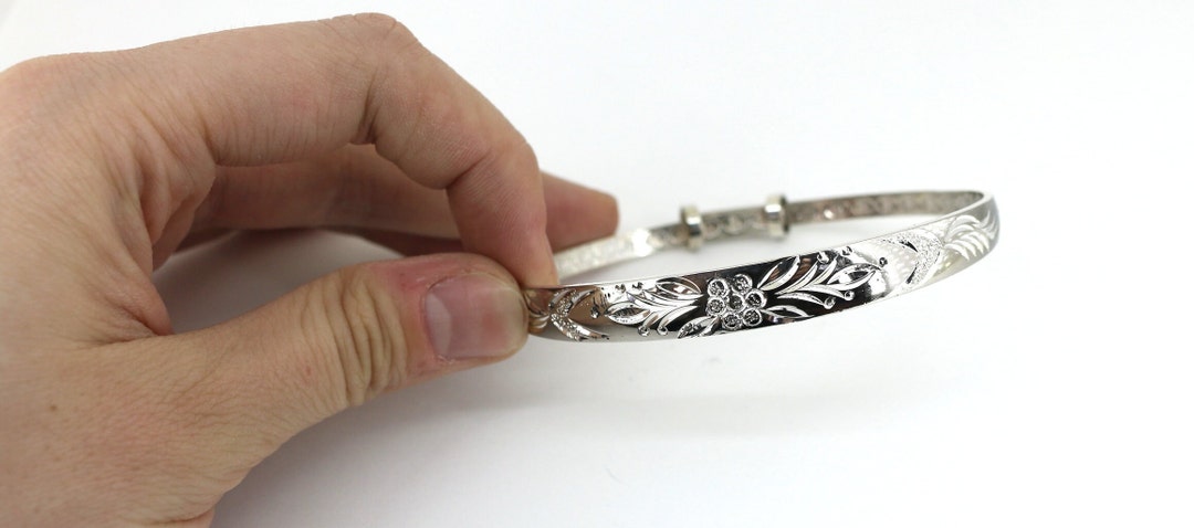 SILVER925 FLOWER DESIGN BANGLE/シルバー/バングル Vintage China Floral Flowers Design Bangle Bracelet Sterling