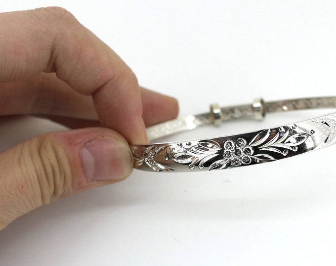 Vintage China Floral Flowers Design Bangle Bracelet Sterling Silver Br 2375