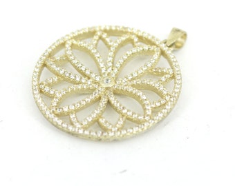 Vintage CZ Crystal Flower Pendant: Gold Plated Sterling Silver RG 2902