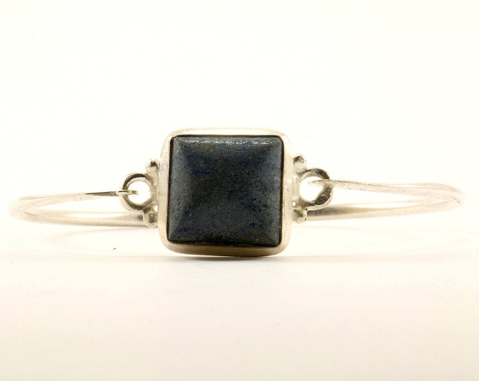 Vintage Cushion Blue Gemstone Bangle Bracelet Sterling Silver BR 2257