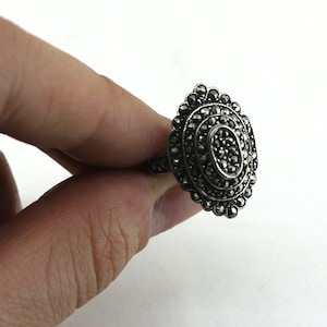 Vintage Size 6.5  Shiny Design Marcasite Stones Statement  Ring 925 Sterling Silver RG 1295