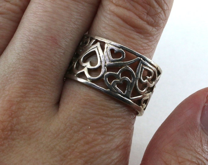 Vintage Size 8 Open Cut Band Ring 925 Sterling Silver Rg 1624