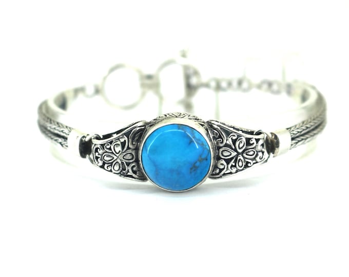 Vintage Detailed Filigree Turquoise Bracelet 925 Sterling Silver BR 253