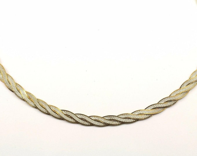 Vintage 17 Inch Italy Fas Twisted Design Gold Tone Necklace 925 Sterling Nc 887(123765809526)