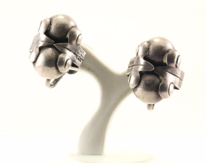 Vintage Taxco Bead Design Screw Back Earrings 925 Sterling Er 927(401742007692)