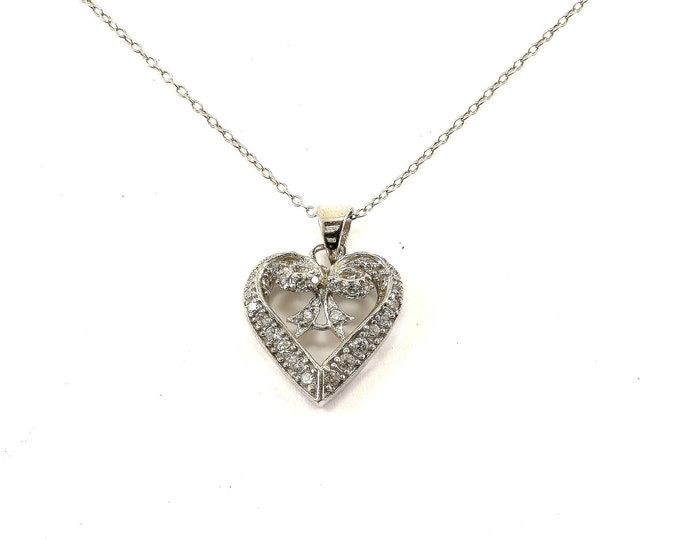 Vintage Crystal Heart Design Necklace 925 Sterling Silver NC 1255