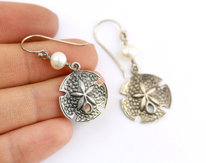 Vintage Beautiful Freshwater Pearl Star Design Drop Dangle Earrings 925 Sterling ER 1390