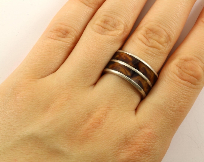 Vintage Open Back Enamel Design Band Ring  Silver (900) RG 4190
