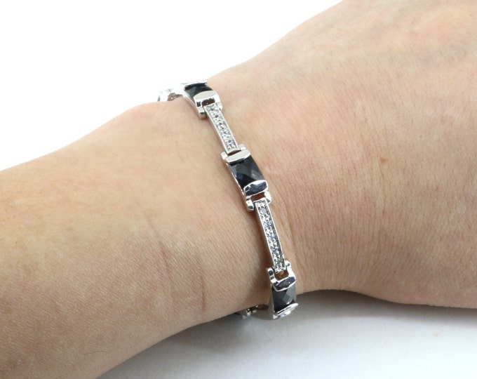 Vintage 6.75 In Brown & White CZ 925 Sterling Silver Link  Bracelet | BR 762