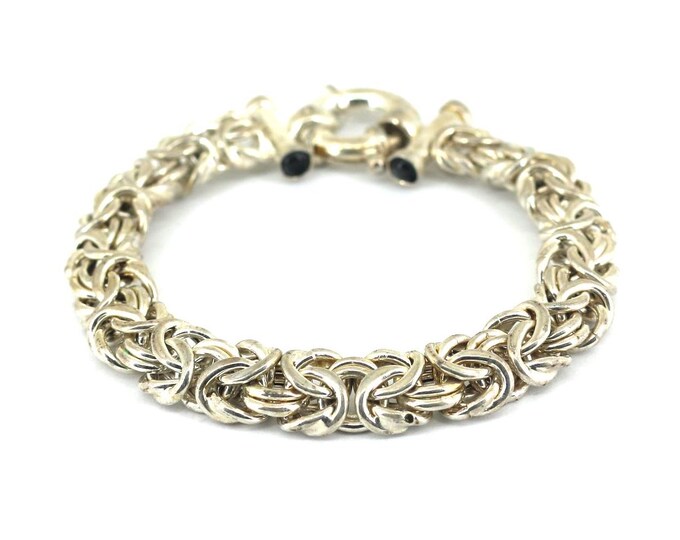 Vintage Italy Milor Double Mechanic Byzantine Inlaid Onyx Chain Bracelet Sterling Silver BR 2563