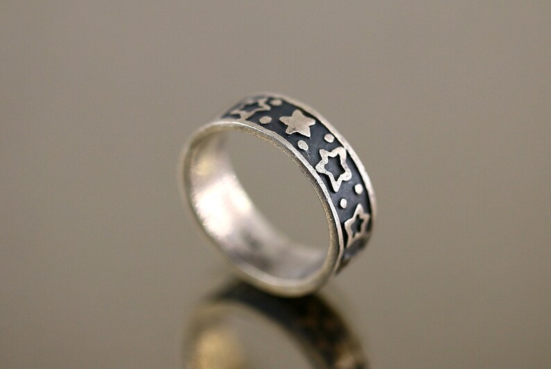 Vintage Stars Galaxy Dots Ornament Design Band Ring 925 Sterling Silver Size 9 RG 227