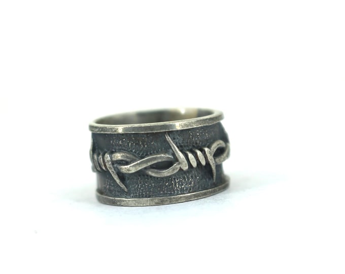 Vintage Size 7 1/2 Barbed wire Wide Chunky Band Ring 925 Sterling Silver RG4759