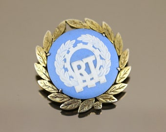 Vintage Wedgwood Blue & White Jasper Ware Cameo England Brooch Pin Sterling Silver 925 BB 1523