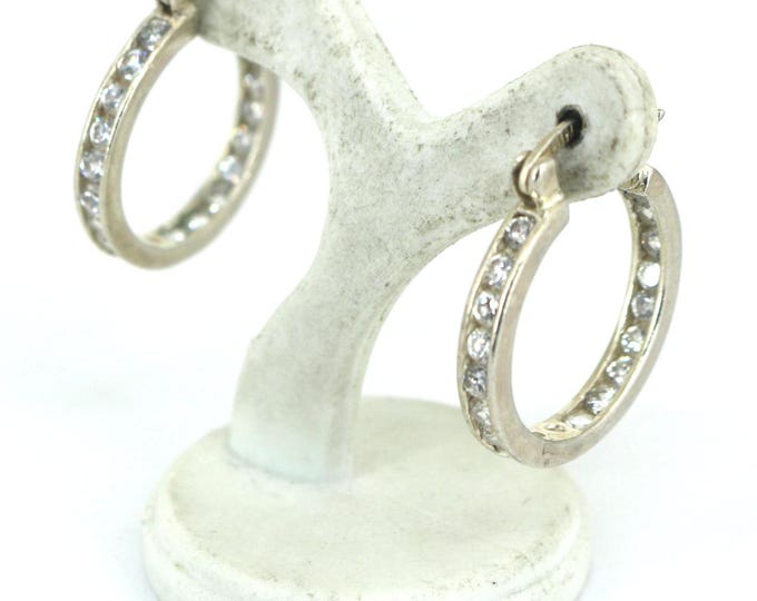 Vintage Clear CZ Inlay Hoop Child Earrings Sterling Silver ER 1824
