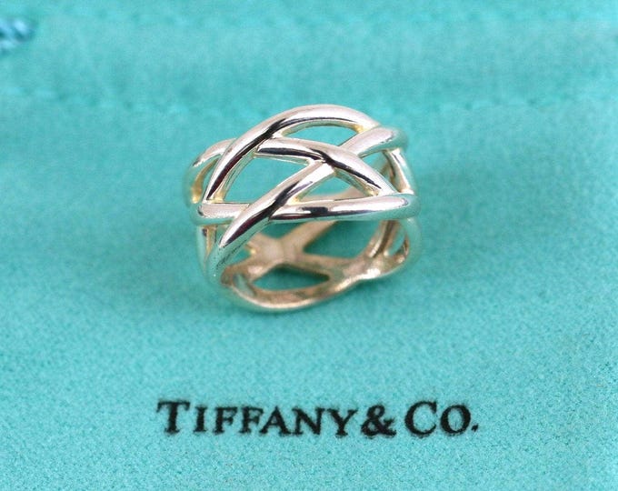 Size 6.25 Authentic Tiffany & Co Italy Braided Knot Design Band Ring 925 Sterling Silver Rg 2149