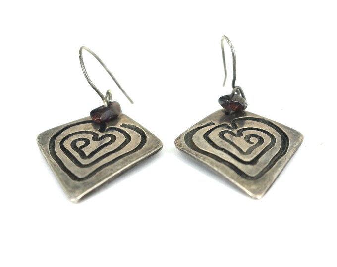 Vintage Art 2000 TR. Kamins Signed Heart Rhombus Shape Drop Dangle Earrings 925 Sterling Silver ER 724