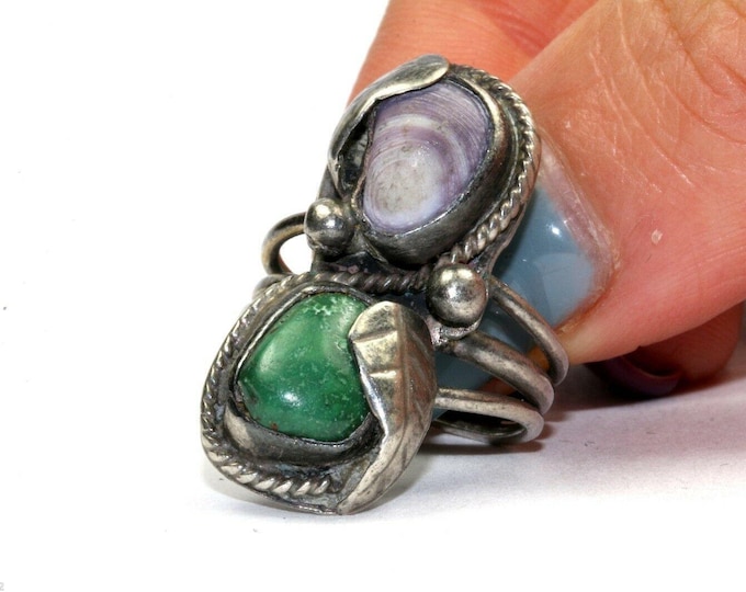 Size 6 Southwestern Navajo Double Floral Ring 925 Sterling Rg 1594
