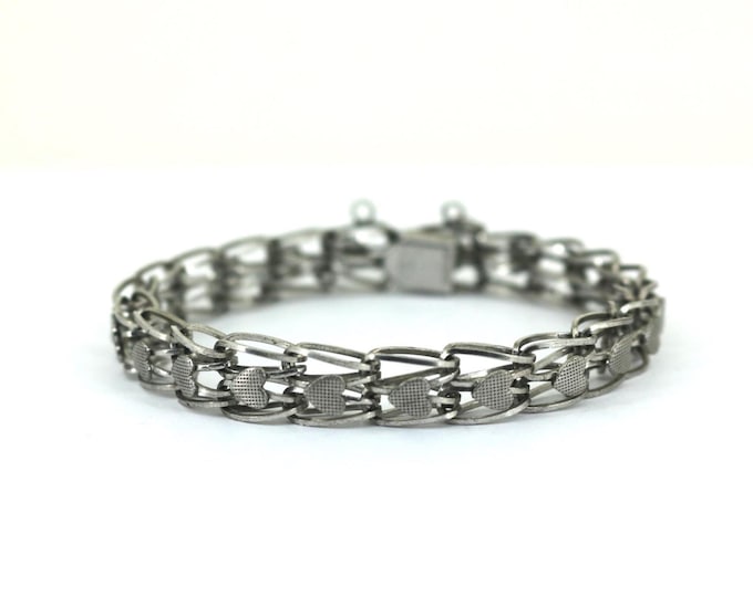 Vintage Double Row Heart Chain  Bracelet 925 Sterling Silver BR 256