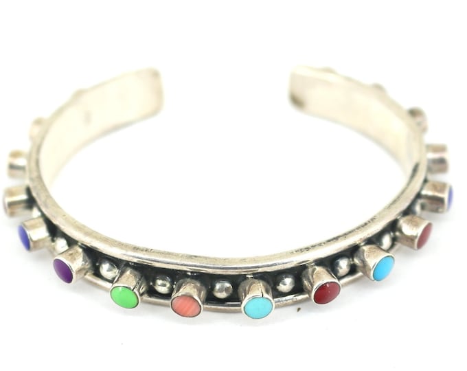 Vintage Mexico Multi-Stone Cabochons Cuff Bracelet  925 Silver BR 3188
