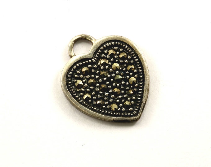 Vintage Heart Shape Design Marcasite Pendant 925 Sterling  PD 412-E