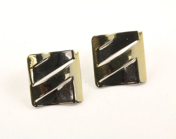 Vintage Rhombus Design Two Tone Stud Earrings 925 Sterling Silver ER 988