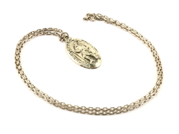 Vintage St. Christopher Protect Us Design Necklac… - image 2