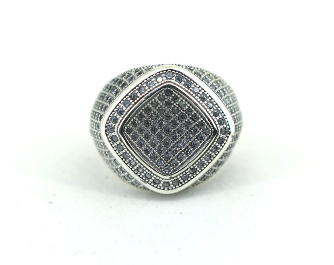 Vintage Size 9, 10 CZ Rhombus Dome Ring 925 Sterling Silver Rg 1961