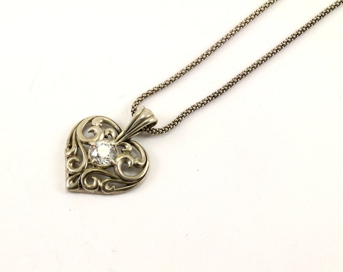 Vintage Heart Shape Crystal Pendant Necklace 925 Sterling NC 1617