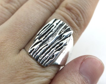 Size 7.5 Tree Bark Ring 925 Sterling Silver Rg 1741