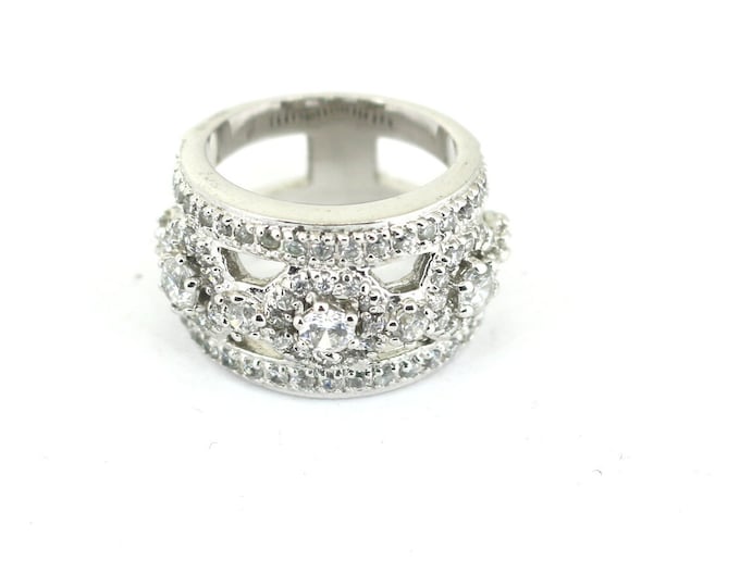 Vintage Beads Round  White Crystals CZ Art Deco Design Band Ring Sterling 925 Silver RG 2309