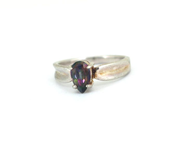 Vintage Size 7in Thin Elegant Teardrop Mystic Topaz Stone  Design Ring 925 Sterling Silver  RG 614