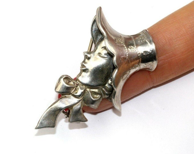 Vintage Lang Girl In Vintage Bonnet Hat 1830s Pin/brooch 925 Sterling Bb 100(401754705119)